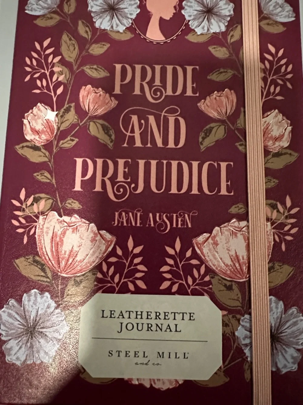 Steel Mill Burgundy Floral Pride & Prejudice Book Club Elastic Cord Journal